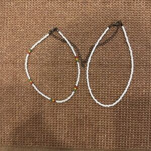 White Seed Bead Choker Necklace Set of TWO with Red Yellow Green